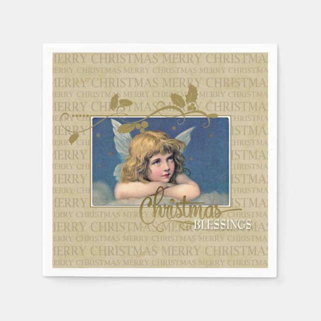 Serviette En Papier Ange des bénédictions de Noël (Devant)