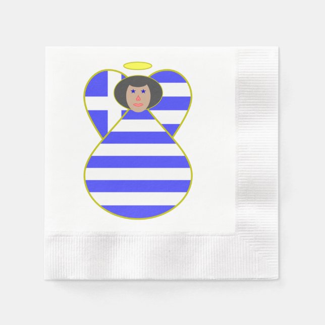 Serviette En Papier Ange grec avec cheveux noirs (Devant)
