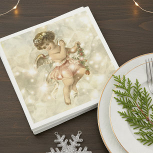 Serviette En Papier Ange Vintage Pailleté Or V2 ID136