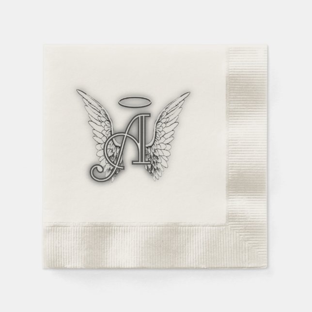 Serviette En Papier Angel Alphabet A Initiale Dernière Ailes Halo (Devant)