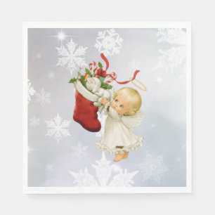 Serviette En Papier Angel & Kitty Chat Noël joli Papier