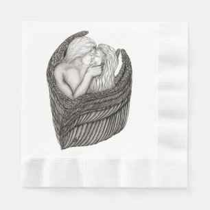 Serviette En Papier Angels Kissing, noir et blanc Design