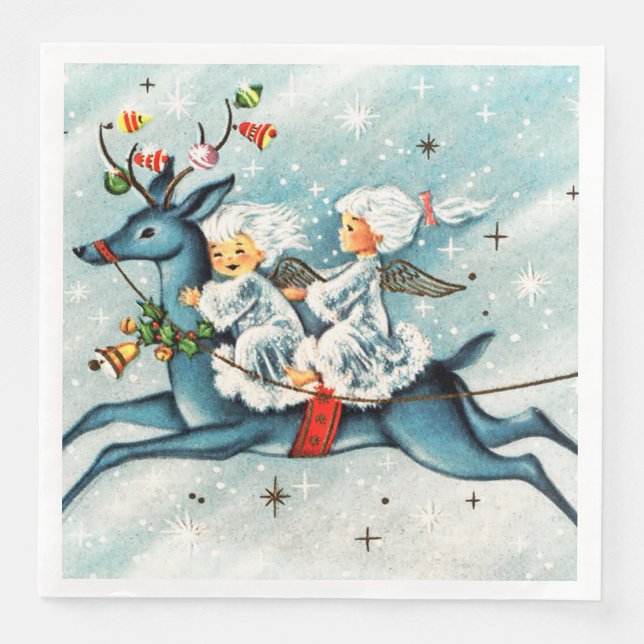 Serviette En Papier Anges de Noël rétro vintage (Devant)