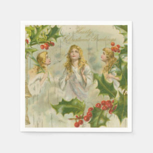 Serviette En Papier Anges vintages de Noël avec la guirlande