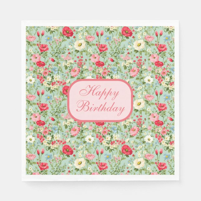 Serviette En Papier Anglais Pays Fleur sauvage Joyeux Anniversaire ser (Devant)