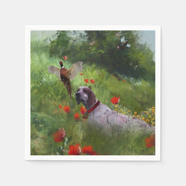 Serviette En Papier Anglais Setter, Chasse de faisan (Devant)