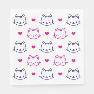 Serviette En Papier Animal Chat Visage Cœurs Motif Mignon Déjeuner