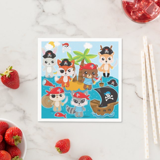 Serviette En Papier Animal Crew Party Pirate Napkins (En situation)