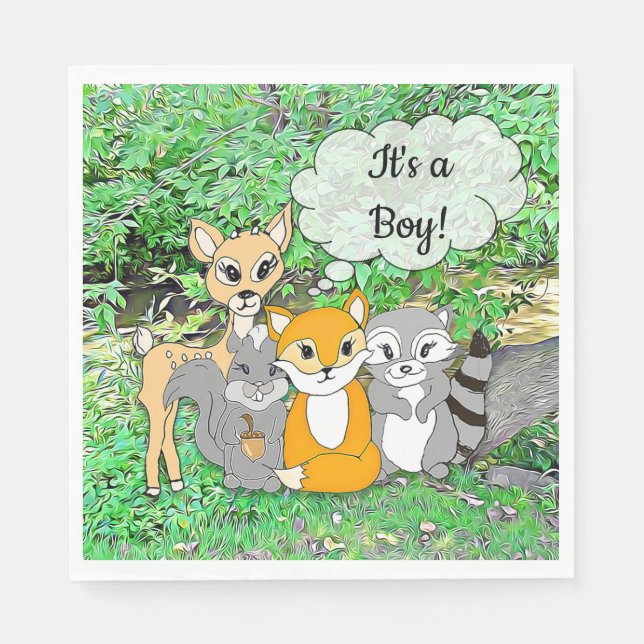Serviette En Papier Animal de forêt Thème C'est un Baby shower garçon (Devant)