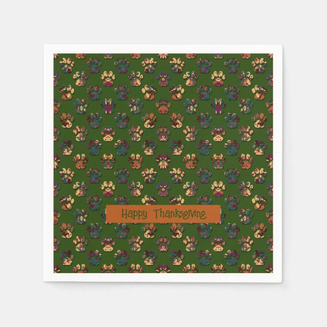 Serviette En Papier Animal Paw Silhouette Thanksgiving Pawty Dk Green (Devant)