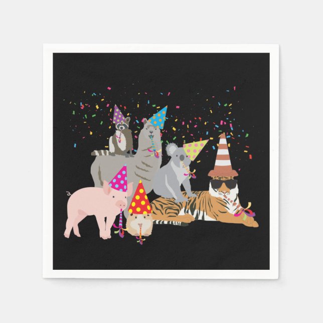 Serviette En Papier Animaux - Beaux animaux ayant une fête (Devant)