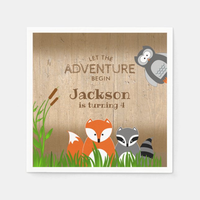 Serviette En Papier Animaux d'aventure en forêt Anniversaire (Devant)