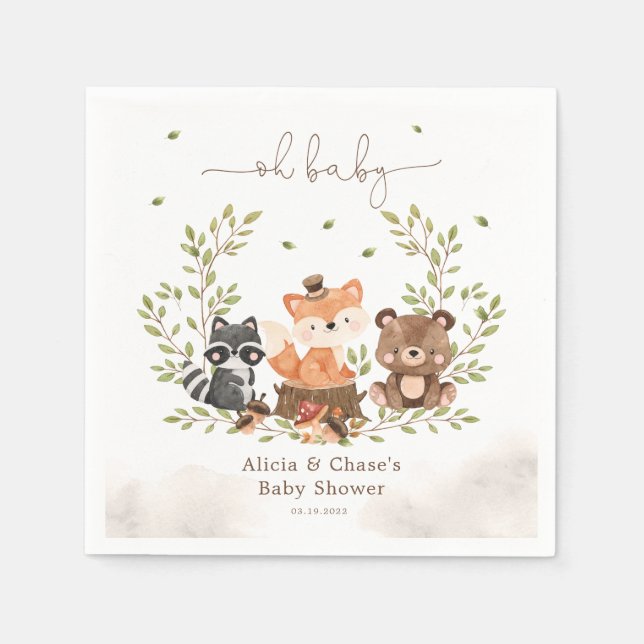 Serviette En Papier Animaux de bois bébé garçon douche Invitation (Devant)