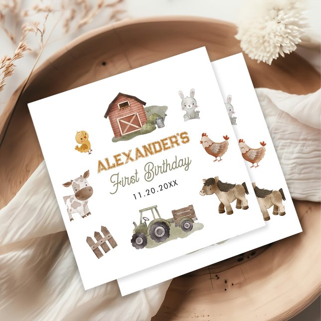 Serviette En Papier Animaux de ferme 1er anniversaire (Créateur téléchargé)