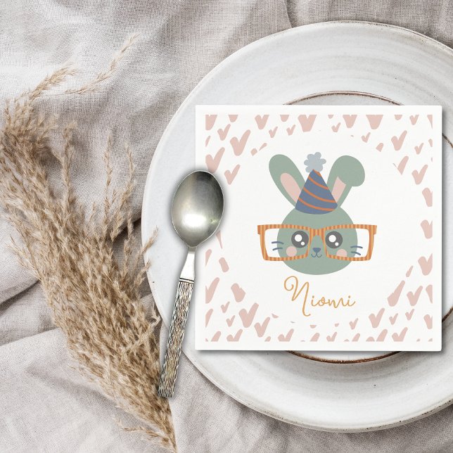 Serviette En Papier Animaux de ferme Anniversaire Fête Enfants Thème V (Farm Animal Birthday Napkin Bunny Pink Pattern Background)