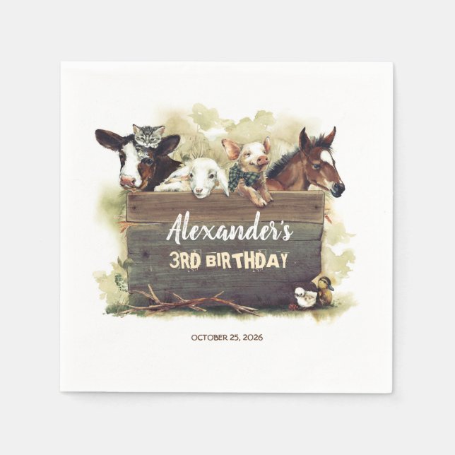 Serviette En Papier Animaux de ferme Anniversaire mignon (Devant)