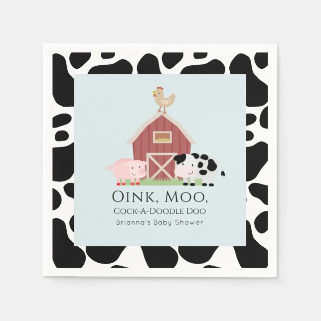 Serviette En Papier Animaux de ferme Barnyard Blue Boy Baby shower Pap (Devant)