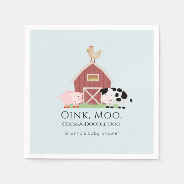Serviette En Papier Animaux de ferme Barnyard Boy Baby shower bleu Pap (Devant)