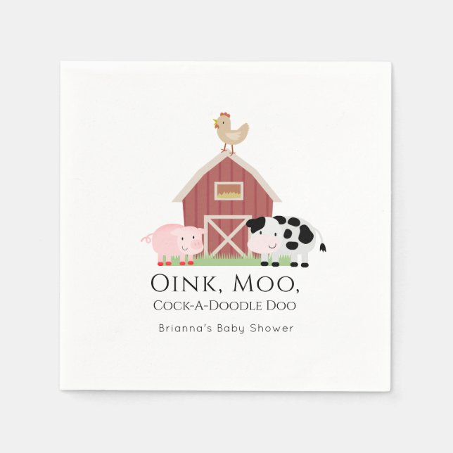 Serviette En Papier Animaux de ferme Barnyard Livre blanc Baby shower (Devant)
