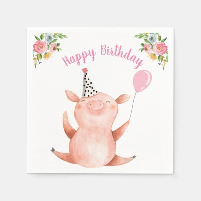 Serviette En Papier Animaux de ferme Cochon fille Anniversaire Barnyar (Devant)