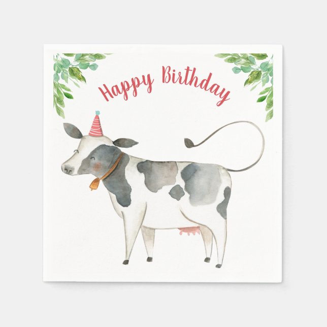 Serviette En Papier Animaux de ferme Vache Garçon Anniversaire Végétat (Devant)