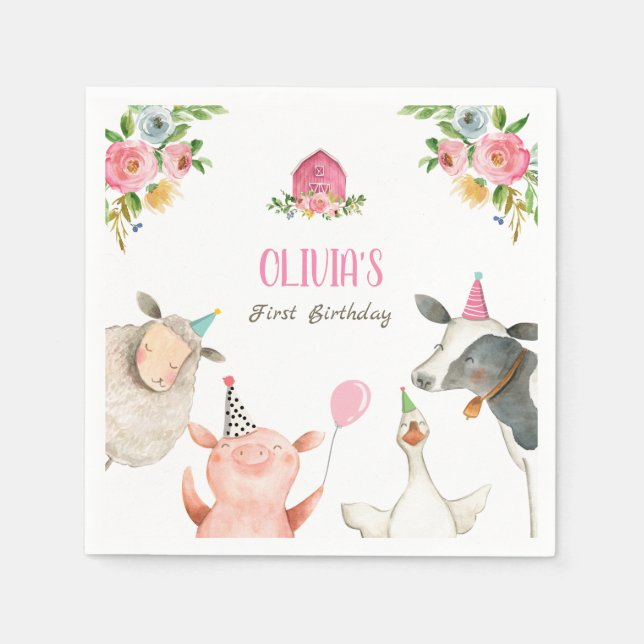 Serviette En Papier Animaux de ferme Zoo Fille Anniversaire Barnyard r (Devant)
