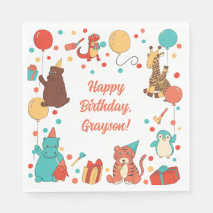 Serviette En Papier Animaux de Fête et Confettis Anniversaire Enfants 