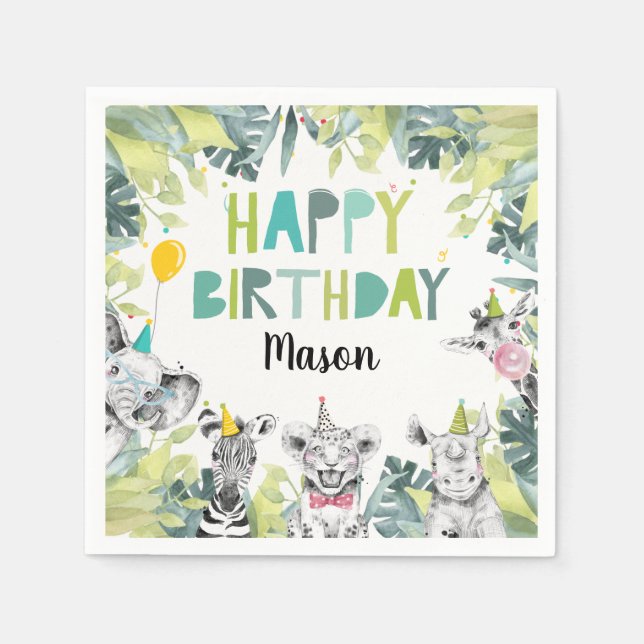 Serviette En Papier Animaux de fête Garçon Safari Animaux Anniversaire (Devant)