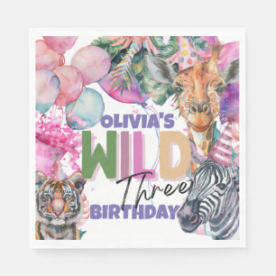 Serviette En Papier Animaux de fête Safari Jungle sauvage Trois Annive