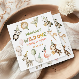 Serviette En Papier Animaux de Fête Safari Sauvage 1er Anniversaire