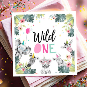 Serviette En Papier Animaux de fête Safari Wild One Girl Premier anniv