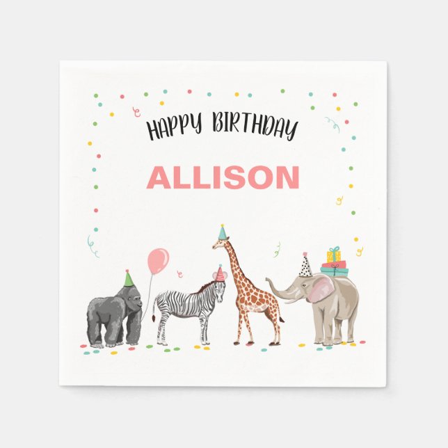 Serviette En Papier Animaux de fête Wild One Zoo Jungle Girl Anniversa (Devant)