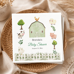 Serviette En Papier Animaux de la ferme à l'aquarelle Baby Shower de l