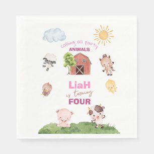Serviette En Papier Animaux de la ferme Anniversaire Tout Âge