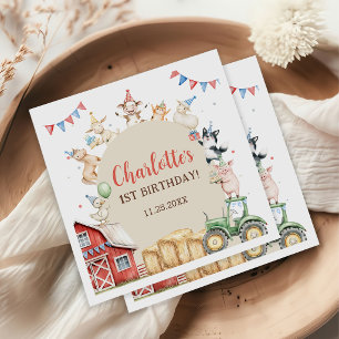 Serviette En Papier Animaux de la ferme mignons pour 1er anniversaire