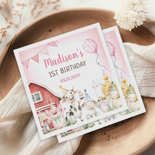 Serviette En Papier Animaux de la ferme mignons pour 1er anniversaire