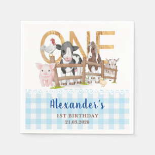 Serviette En Papier Animaux de la ferme pour 1er anniversaire bleu Bar