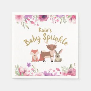 Serviette En Papier Animaux de la forêt Fleurs roses Baby Girl Sprinkl