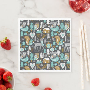 Serviette En Papier Animaux de la forêt Flocons de neige Noël scandina