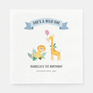 Serviette En Papier Animaux de la forêt Lion Girafe 1er Anniversaire