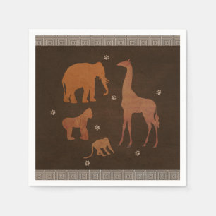 Serviette En Papier Animaux de la Jungle de Safari Africain Brun Vinta