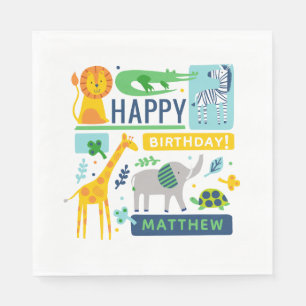 Serviette En Papier Animaux de la jungle du zoo lumineux Anniversaire