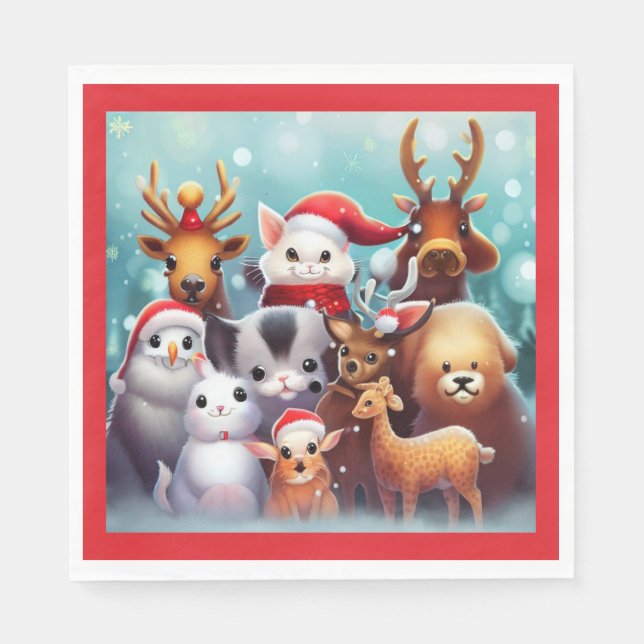 Serviette En Papier Animaux de Noël 2 (Devant)