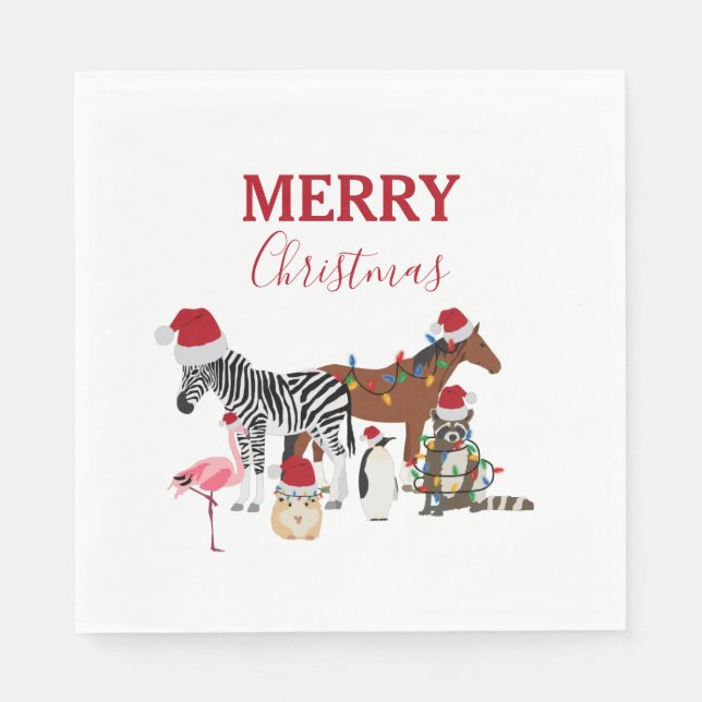Serviette En Papier Animaux de Noël mignons et amusants Chapeaux de No (Devant)
