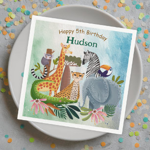 Serviette En Papier Animaux de safari jungle anniversaire aquarelle