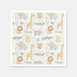 Serviette En Papier Animaux de Safari Jungle Verdure Vichy à Carreaux
