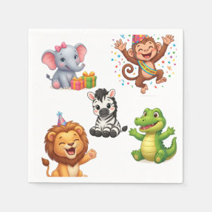 Serviette En Papier Animaux de safari mignons dessin animé train enfan