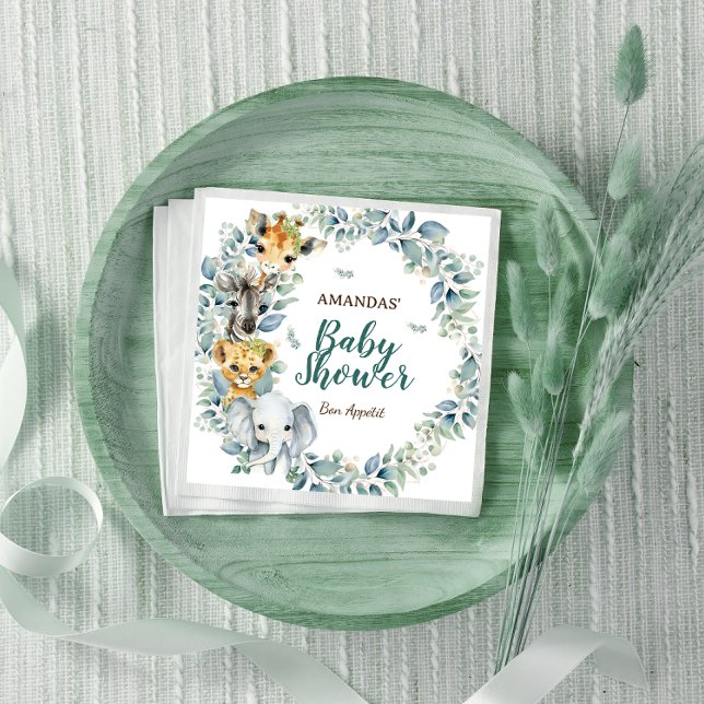 Serviette En Papier Animaux de Safari Verdure Fête de Naissance Botani (Créateur téléchargé)