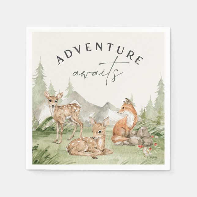 Serviette En Papier Animaux des bois Aventure Attend Anniversaire (Devant)