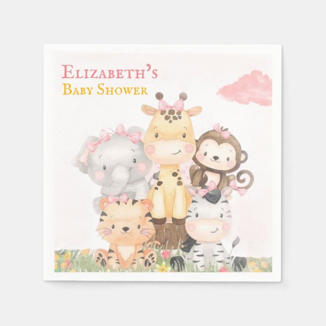 Serviette En Papier Animaux des bois | Baby shower de fille peinte ros (Devant)